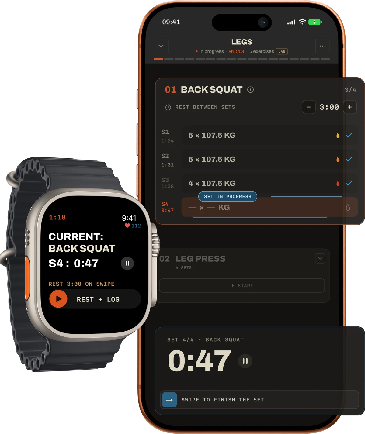 Basalt Lab sur iPhone et Apple Watch — séance en cours